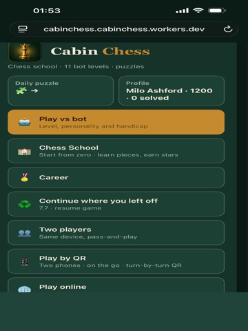 Cabin Chess iPad screenshot