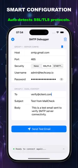 Capture d'écran de MailCheck: SMTP Test & Debug sur iPhone 3