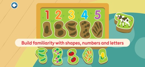 CoComelon: Learn ABCs and 123s - The app features engaging number matching activities, allowing children to pair objects with numerical slots, alongside a friendly cow character guiding the learning.