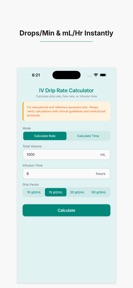 IV Drip Rate Calculator screenshot