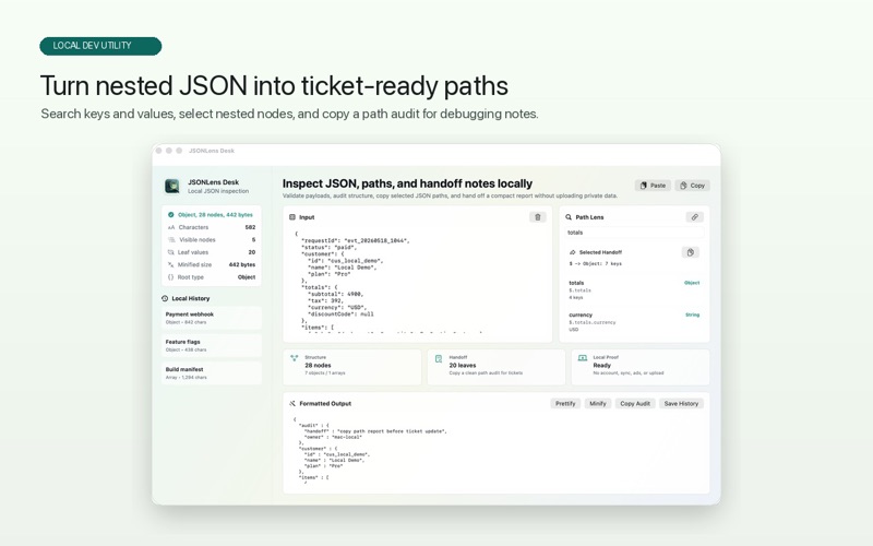 JSONLens Desk screenshot
