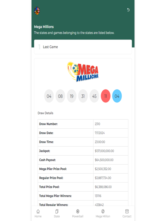 Lotto Results USA iPad screenshot 1 - Magazines & Newspapers app