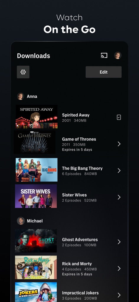 HBO Max: Stream Movies & TV - The app enables convenient offline viewing, allowing users to download popular series like Game of Thrones and animated films such as Spirited Away for on-the-go entertainment.