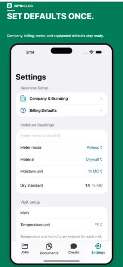 Capture d'écran de Drying Log: Moisture Report sur iPhone 5