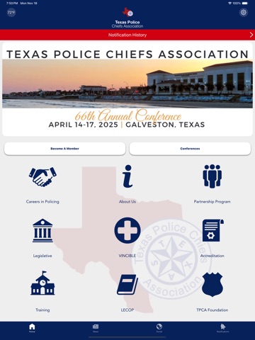 TX Police Chiefs Association iPad screenshot