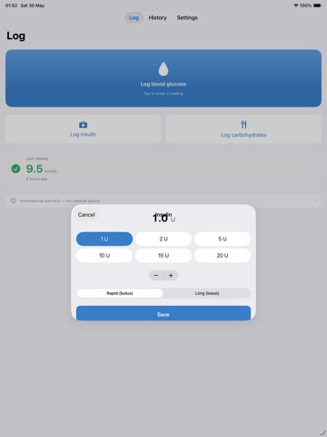 Glucose and Insulin Calculator iPad screenshot