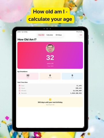 How Old am I - Birthdays & Age iPad screenshot