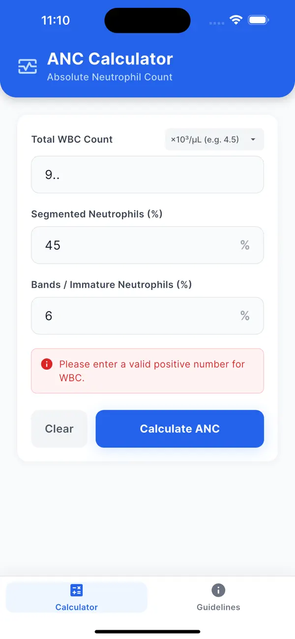 Screenshot #2 pour Absolute Neutrophil Count Calc