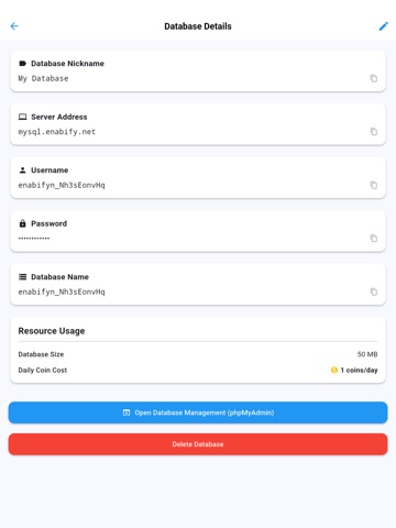 Database Hosting iPad screenshot