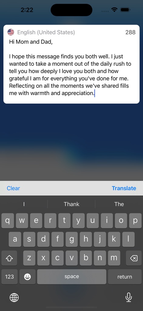 Instant Voice Translate - The app offers a comprehensive keyboard for text input and a dedicated 'Translate' action button, streamlining text-based communication.