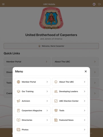 UBC Member Portal App iPad screenshot