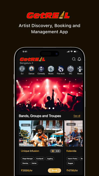GetREAL-Artist Booking App Screenshot