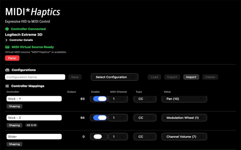 MIDI*Haptics screenshot