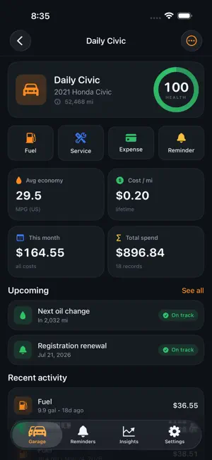 GarageLog: Car Maintenance screenshot 2