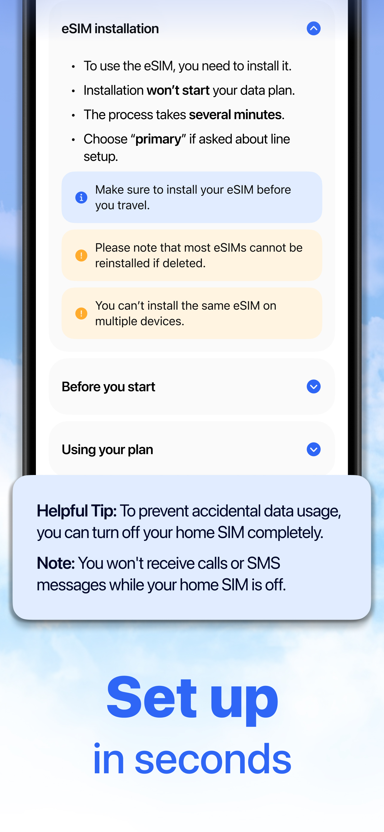 Toggle eSIM card for Travel screenshot 6