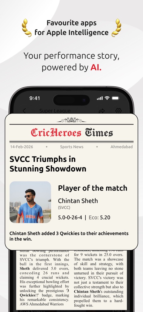 CricHeroes-Cricket Scoring App - Discover AI-powered performance stories, celebrating match triumphs and recognizing the player of the match with detailed bowling statistics.