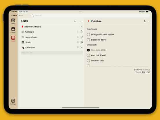 Finalist Daily Planner iPad screenshot 3 - Productivity app
