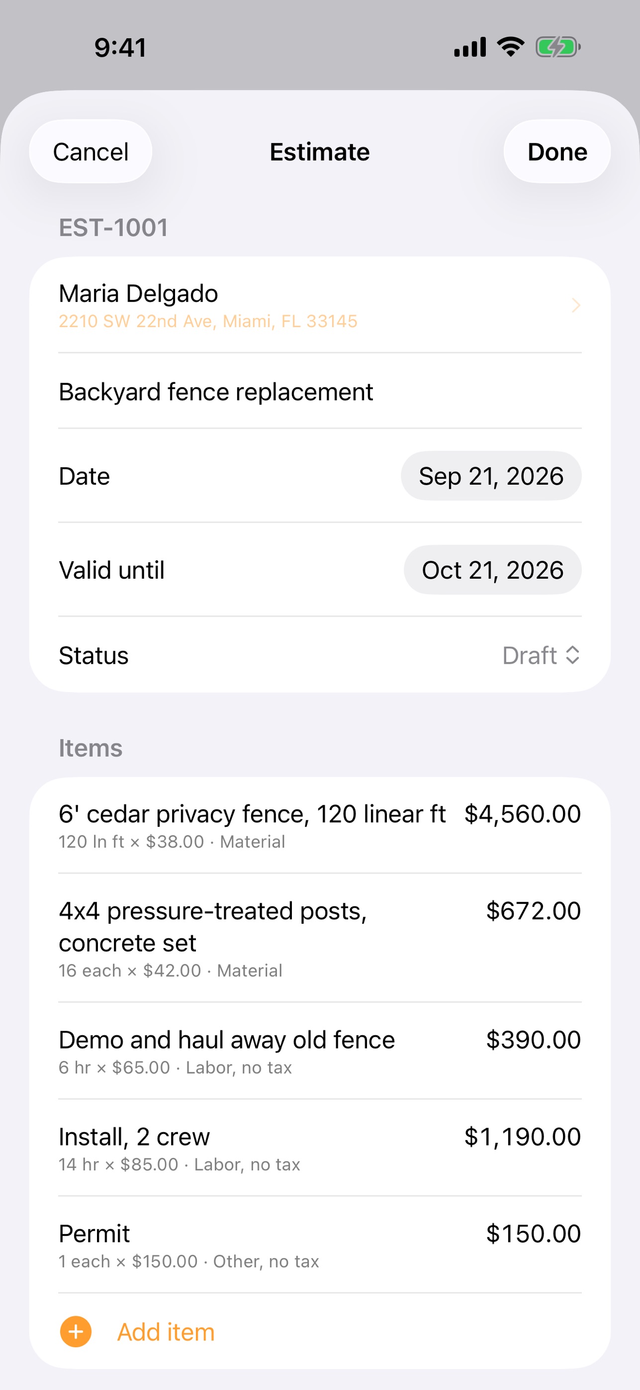 Screenshot 2 of Bidsheet: Estimates & Invoices