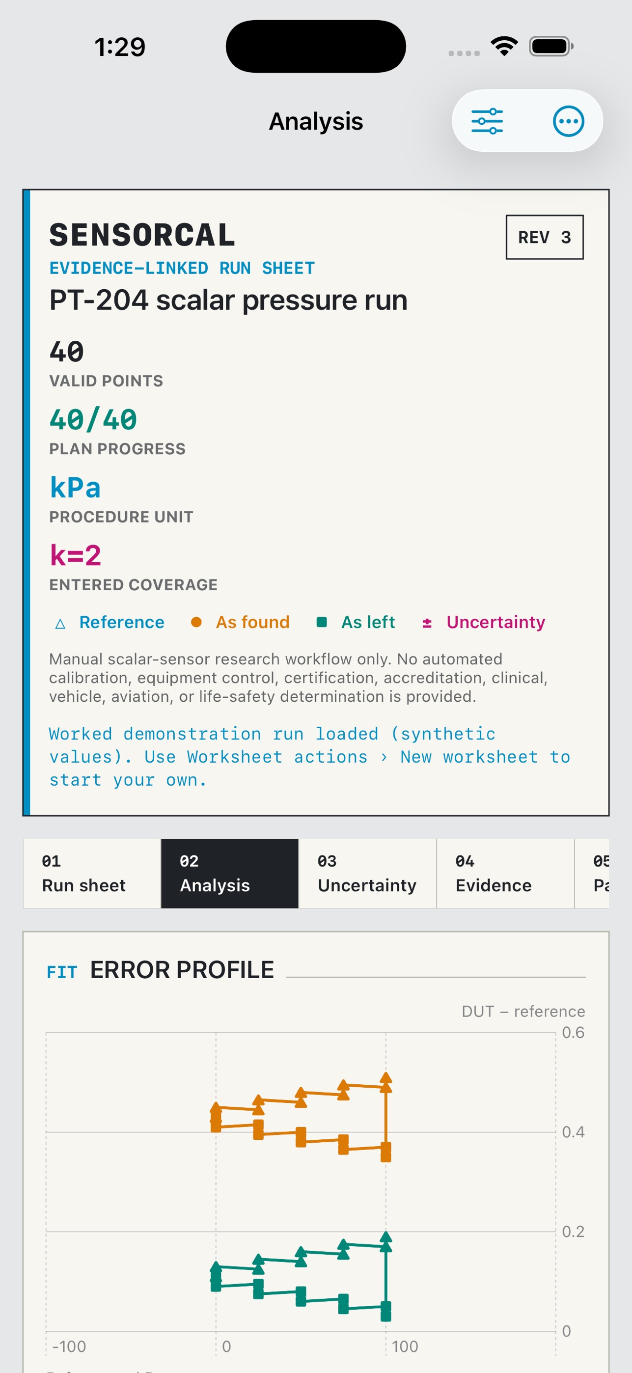 Screenshot 2 of Sensorcal: Calibration Log