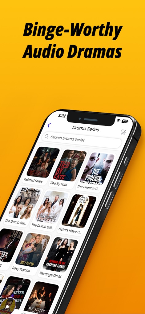 Radio FM: Music, News & Sports - 사용자는 매력적인 드라마 시리즈 커버를 통해 오디오 드라마를 탐색하고, 상단의 시리즈별 검색 기능을 활용하여 원하는 콘텐츠를 찾을 수 있습니다.