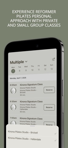 Kinona Pilates Studio iPhone screenshot