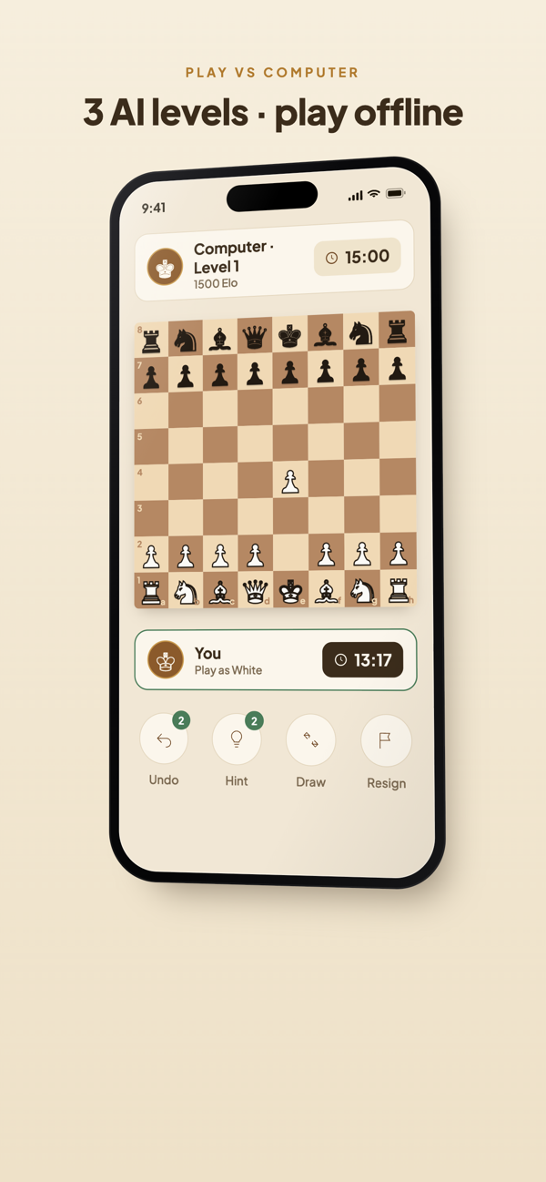 Classic wood board, move hints and undo