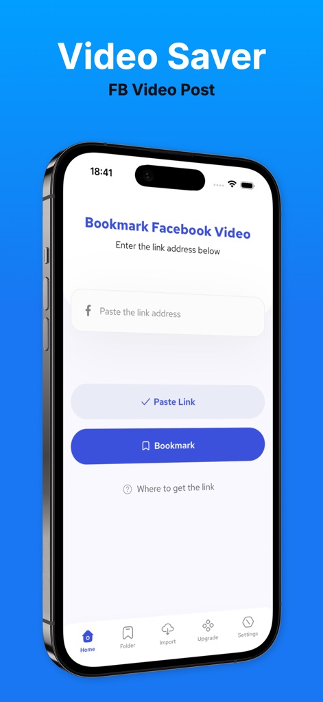 FSaver - Video, Story, Reels - La aplicación permite a los usuarios guardar enlaces de videos de Facebook directamente desde una interfaz de entrada de URL simple y clara, facilitando la gestión de contenido.