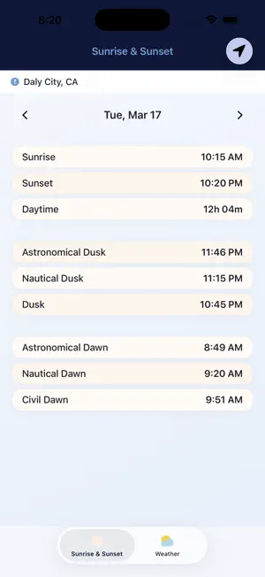Sunrise & Sunset Times screenshot 1