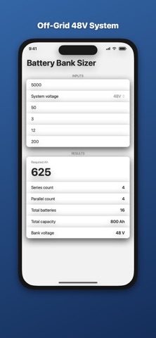 Battery Bank Size Planner のスクリーンショット