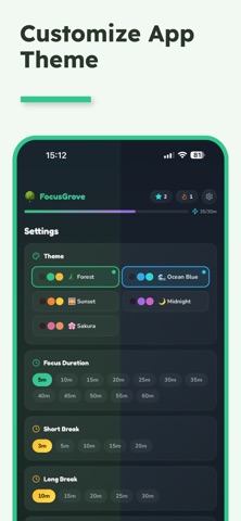 Focus Grove - Pomodoro Timer iPhone screenshot