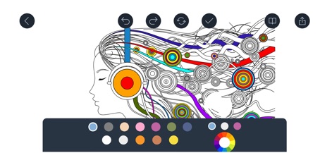 Drawing Pad - - Les utilisateurs peuvent explorer des pages de coloriage complexes en accédant à une palette de couleurs riche, comprenant un sélecteur de teintes et des options prédéfinies pour des résultats saisissants.