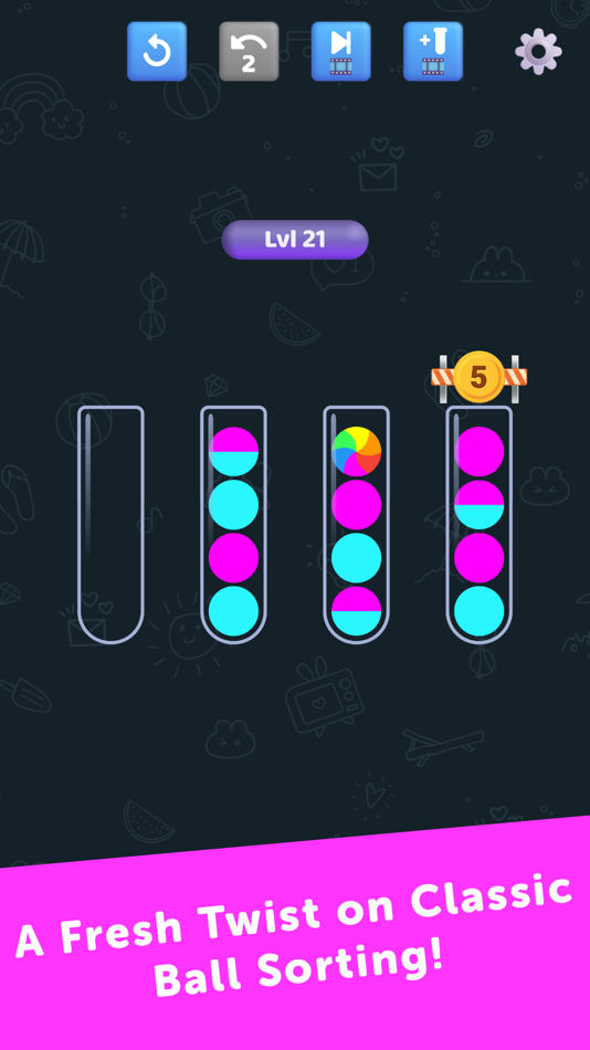 #1. Ball Sort: Bicolor Twist (iOS) By: Viviana Baeza