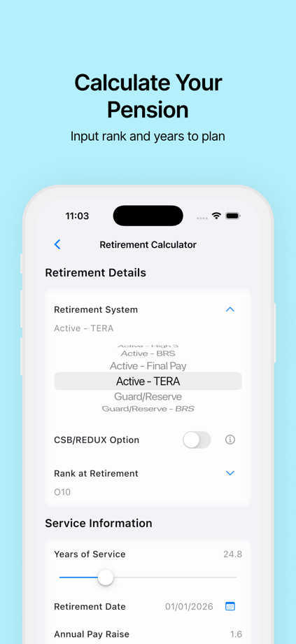 Military Retirement Calculator 的 App Store 截图 2