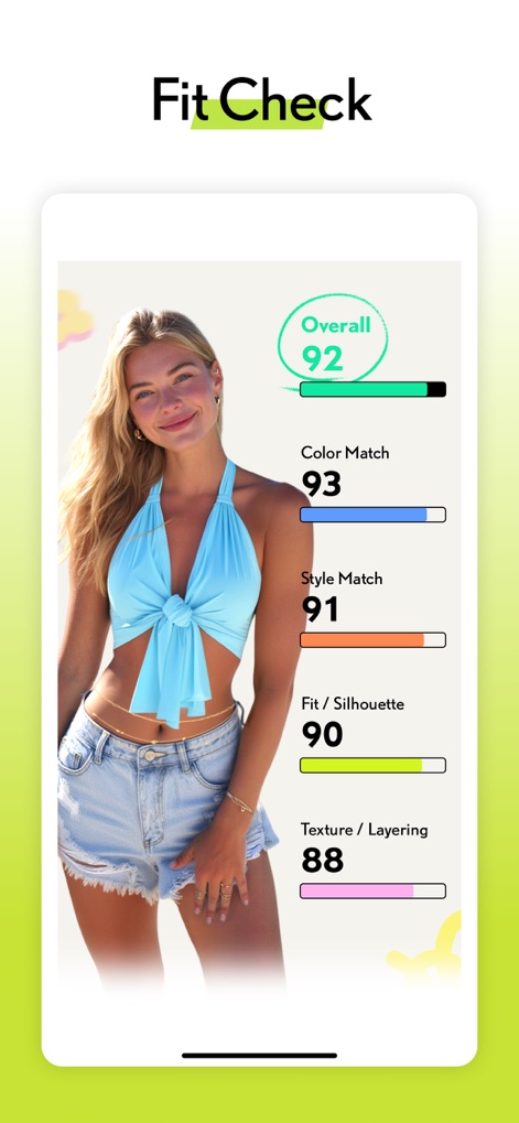 LOOX: Face Shape Finder - Ricevi un "Punteggio Complessivo" di 92 per il tuo abbigliamento e un'analisi dettagliata di "Color Match" per ottimizzare il tuo stile.