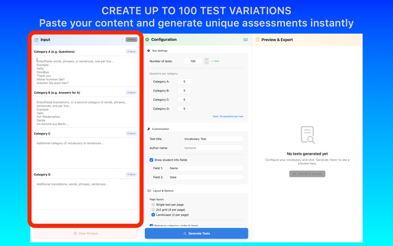 Vocabulary Test Generator Pro screenshot