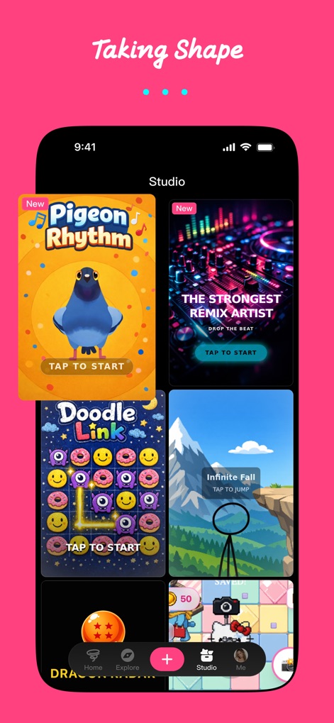 Loopit - Make playables - Explore the Studio's diverse array of playable templates, offering engaging starting points such as "Pigeon Rhythm" and "The Strongest Remix Artist" for effortless creation.