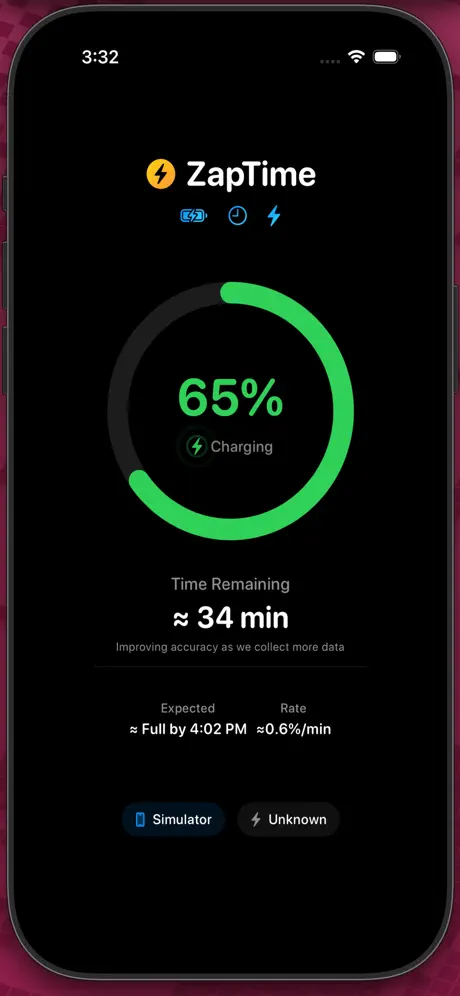 ZapTime  电池充电时间应用截图