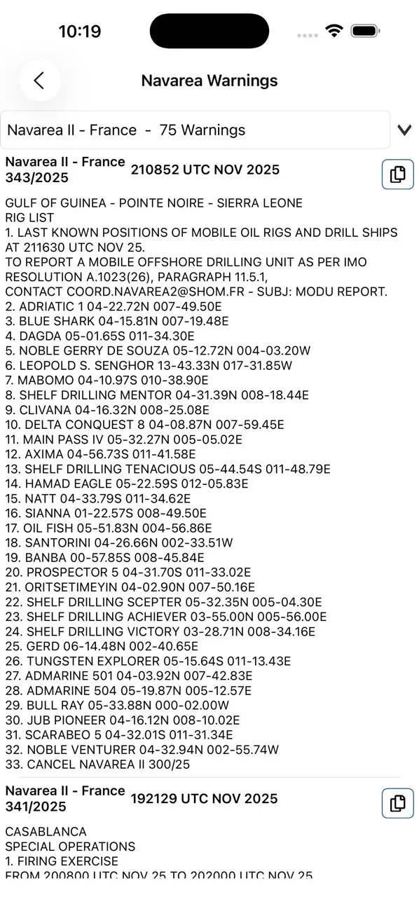 Screenshot #2 pour Navarea Warnings (Navtex)