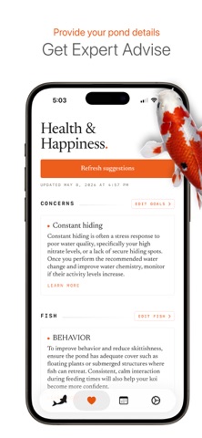 Koi Cal Pond Care + Health AI iPhone screenshot