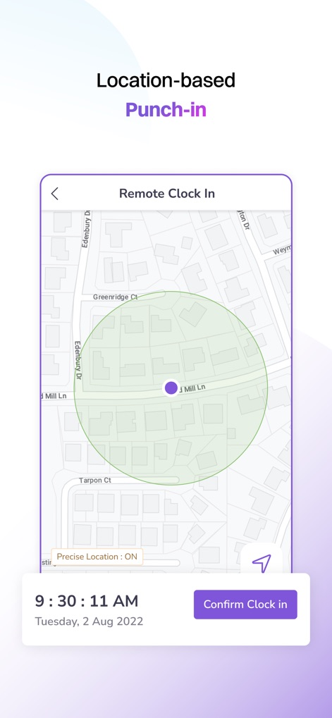 Keka HR - Esta herramienta permite un fichaje remoto preciso utilizando la geolocalización, donde los usuarios pueden confirmar su entrada dentro de un área definida en el mapa.