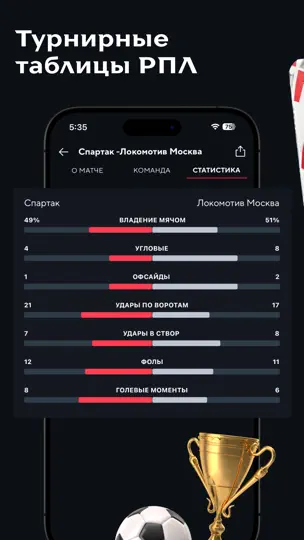 Скриншот ФК «Спартак» на iPhone 5