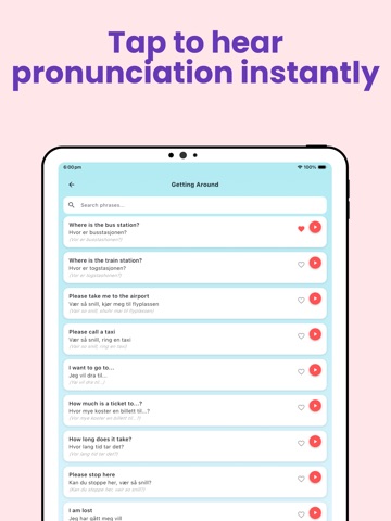 Norwegian Travel Phrases iPad screenshot