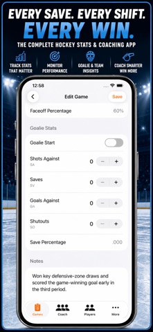 Hockey Player Stats Logbook iPhone screenshot