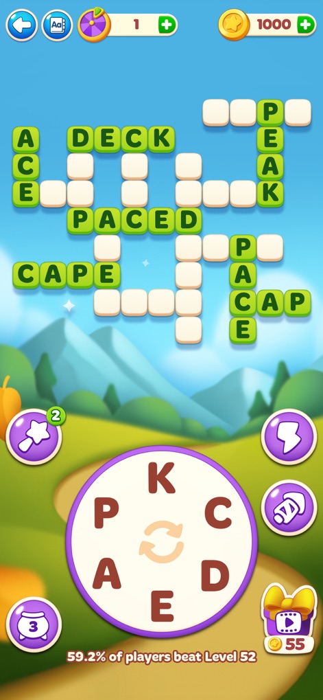Word Spells: Game for Adults - Explore the app's expanding crossword grid, which grows in complexity, and appreciate the variety of charming, scenic backgrounds that accompany each new chapter.