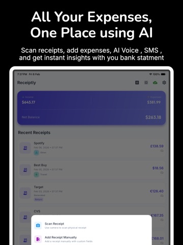 Receiptly : AI Expense Tracker iPad screenshot