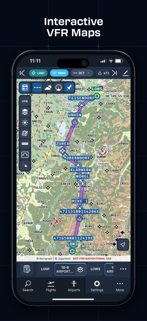 Navigraph Charts - This tool provides comprehensive worldwide VFR charts, detailing topographical features and crucial airspaces for visual flight rule navigation.