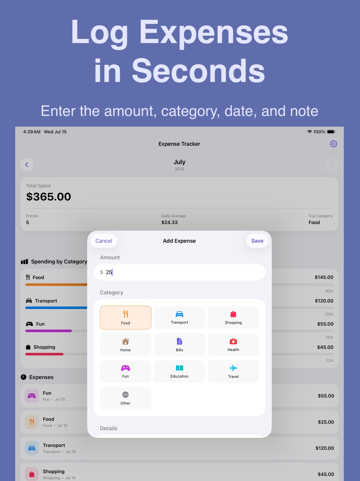 Expense Tracker: Budget Log ipad screenshot 3