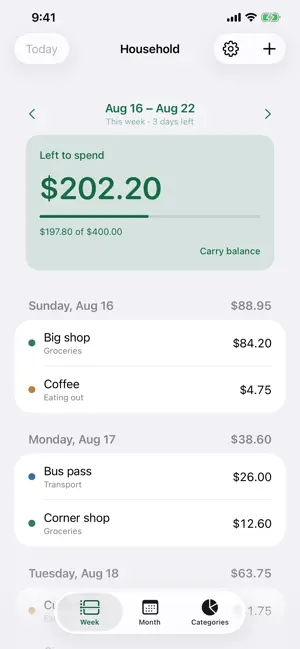 Weekly Spend screenshot 1