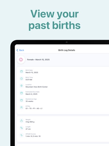 Birth Log - Midwife & OBGYN iPad screenshot