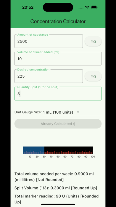 Concentration Calc Screenshot
